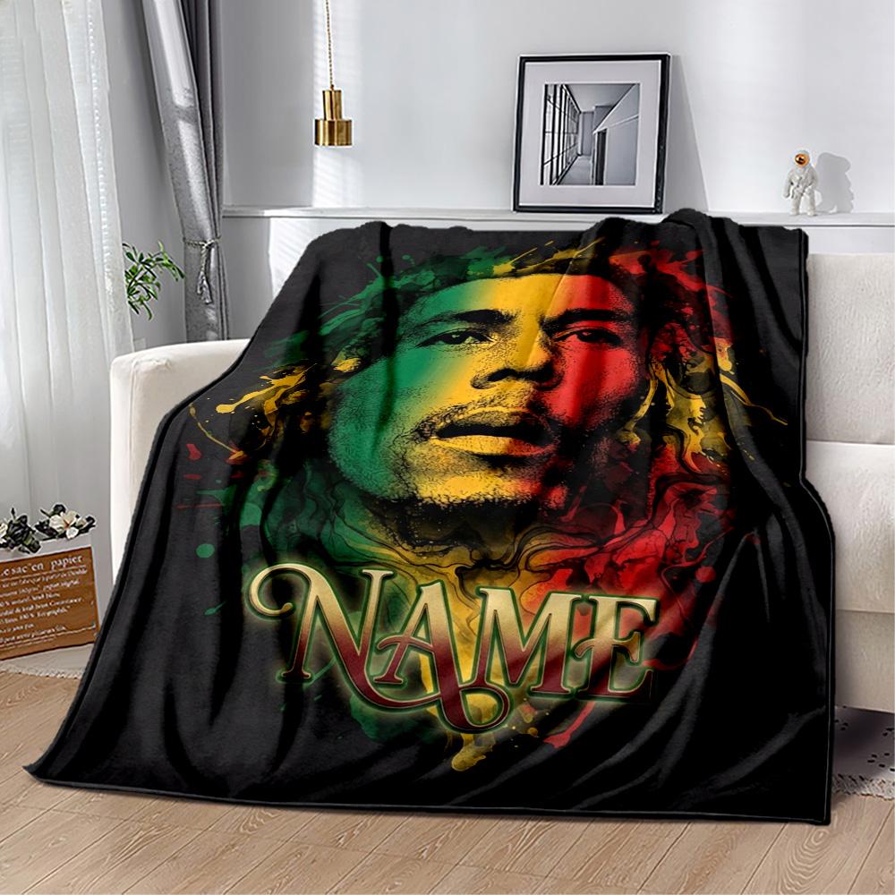 Custom Bob Marley Reggae Art Customize Your Name Blanket Multipurpose Customizable Blanket Comfortable Perfect For Bed Office Living Room Nap