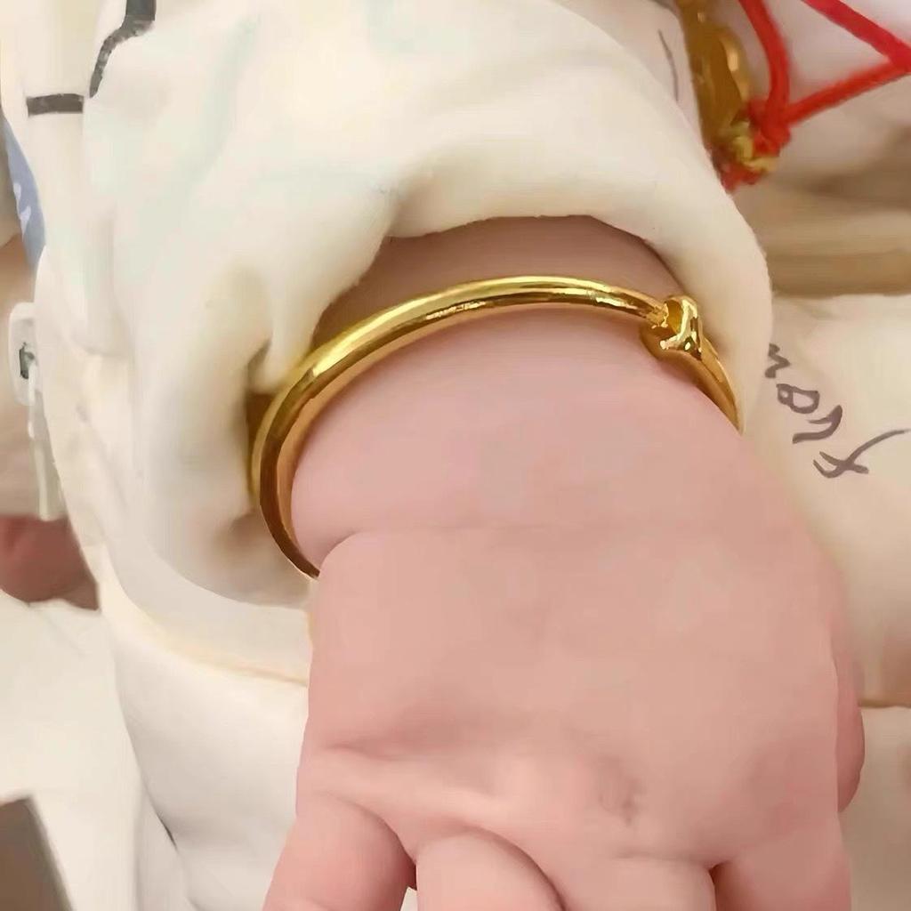 Gold Peace Snake Year Bracelets for Toddlers - Adjustable Push-Pull Design, Perfect First Birthday Gift (One Pair)