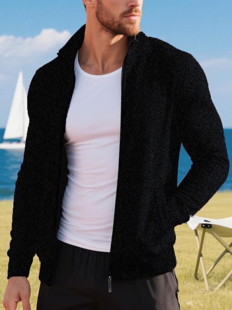 Men's Long Zipper Knitted Sweater Coat – Autumn & Winter Fleece, Trendy, Plus Size.