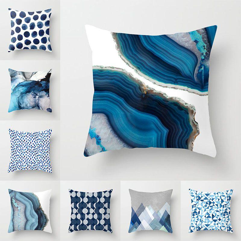 Pattern Blue Simple Pillow Cases Sofa Car Waist Throw Cushion Cover Decor Home