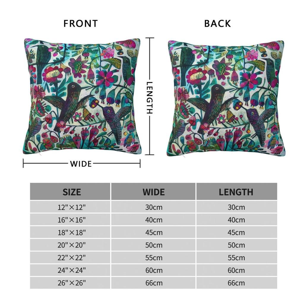 Hummingbirds Flowers Square Pillowcase Polyester Linen Velvet Printed Zip Decorative Throw Pillow Case Room Cushion Cover