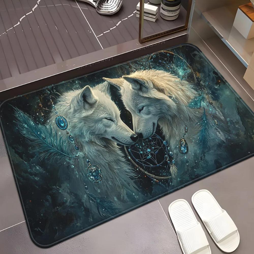 Dreamy White Wolf Printed Door Mat Anti Slip and Easy Clean Suitable for Decorative Door Mats At Home Bedroom Bathroom Entrance