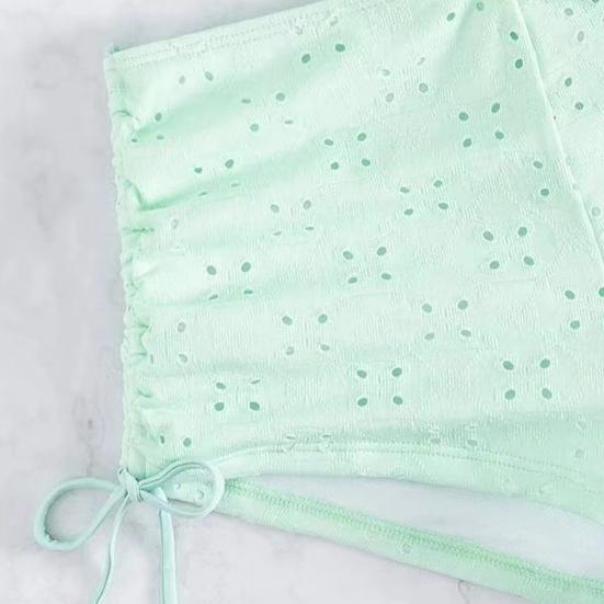 2Pcs/Set Women Sexy High Waist Shell Sling Ruffle Hem Bikini Set Shape Bra Drawstring Swimming