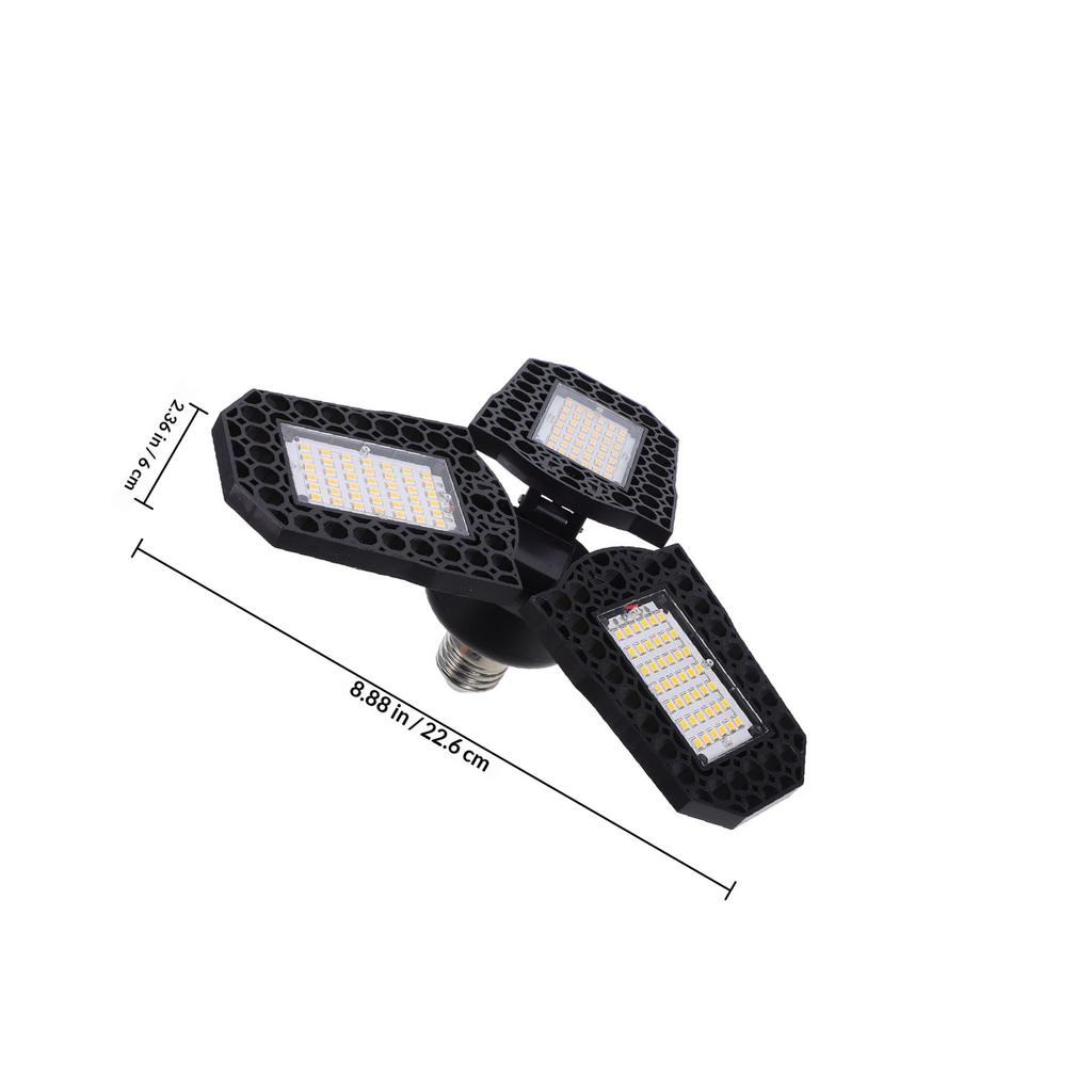 LED Garage Light E27 Deformable Ceiling Light Three-Leaf Folding High Bay Lamp 60W White