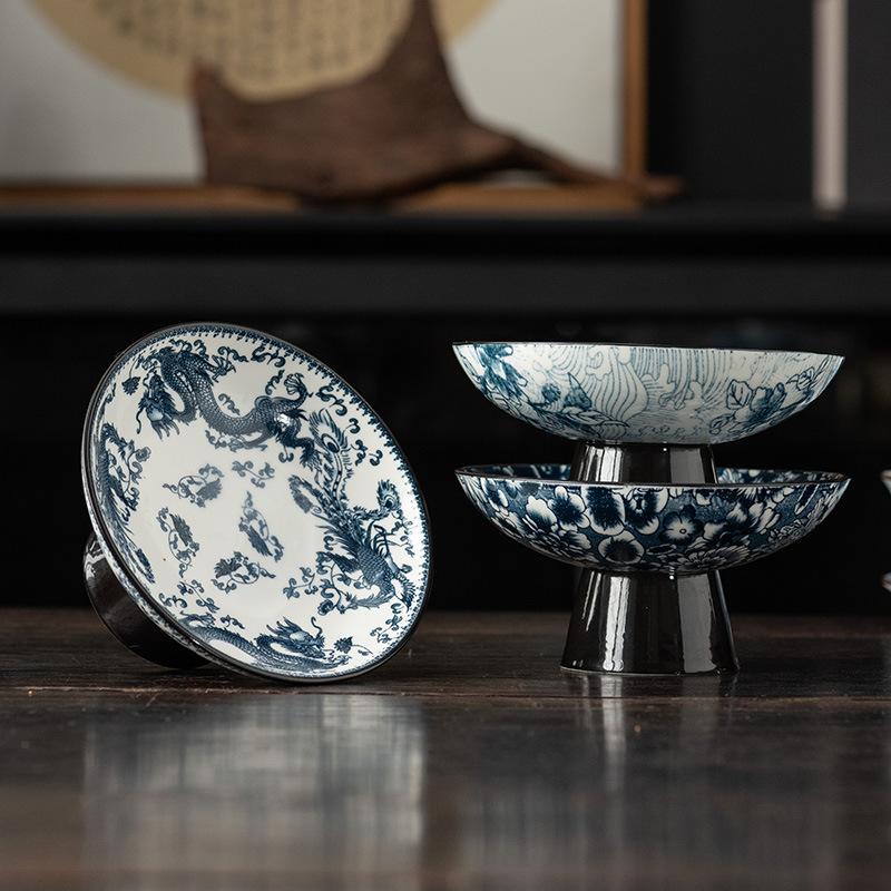 Furnace Tea Accessories Fruit Plate Antique Blue White Porcelain Fruit Plate Fruit Plate Guochao Small Snacks Inventory Heart Dried Fruit Refreshments