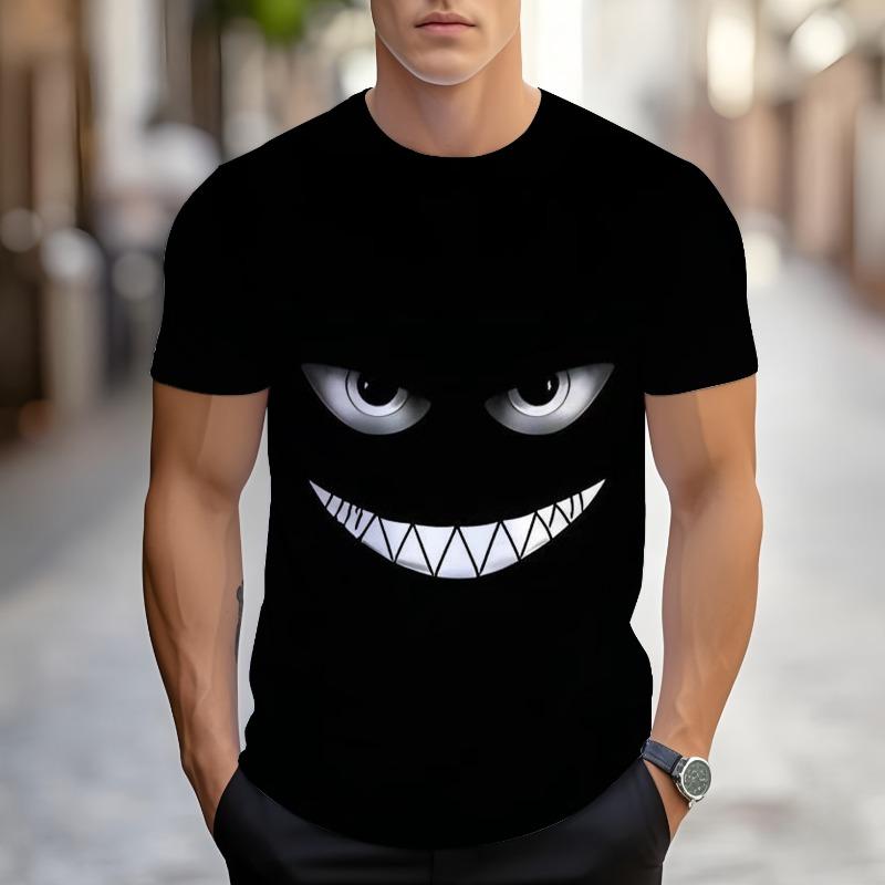 Men's Clothing 3D Digital Printed Funny Face Pattern Short Sleeved Loose Breathable Quick Drying Round Neck Top Mens T Shirts