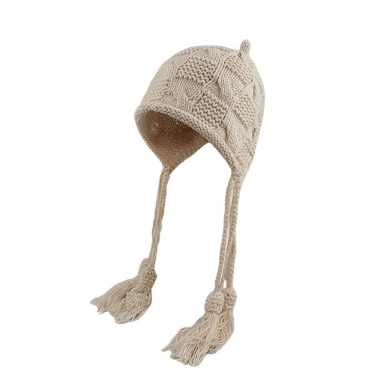 Festive Red Tassel Beanie - Women's Autumn/Winter Ear Protection Hat for Christmas and New Year