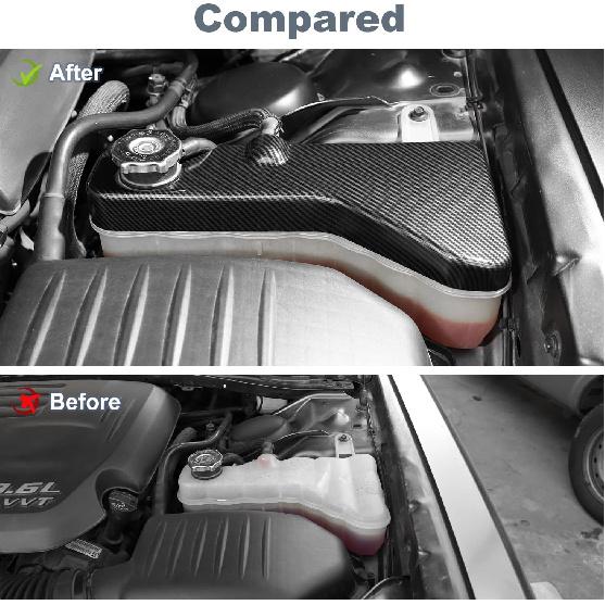 JWWY für Challenger Kühlmittelbehälter Motorraumabdeckung Zierleiste für Dodge Challenger Charger Chrysler 300c Zubehör 2011-2025+, Kohlefaser 1 Stück