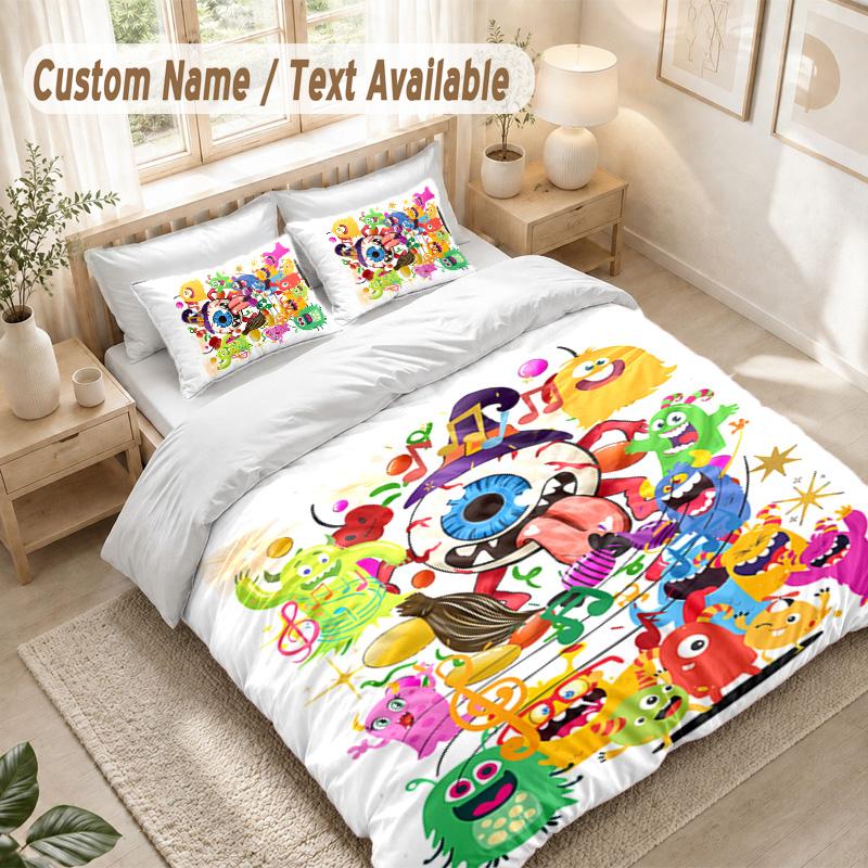 My Singing Monsters Bedding Set, 1 Duvet Cover & 2 Pillowcases Soft Comfortable Bedroom Home Textile Decor