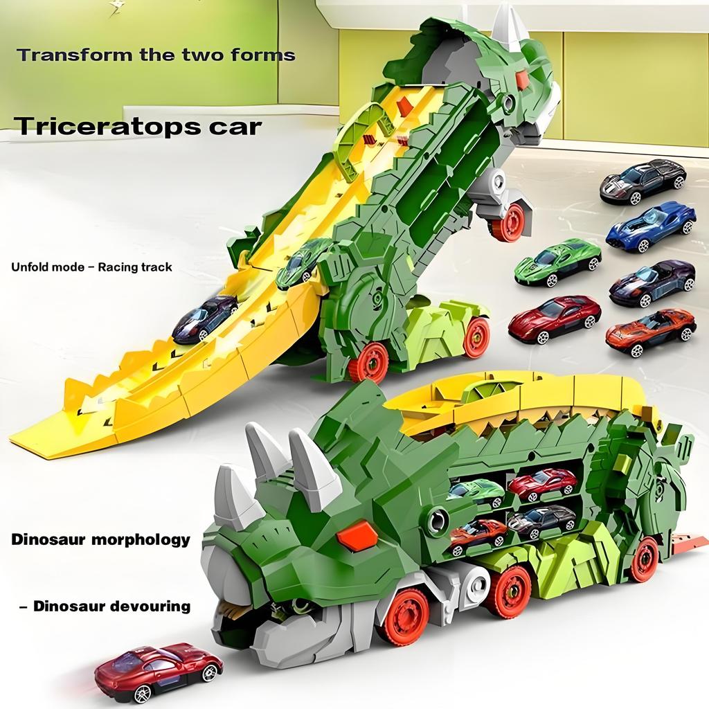 Children's Dinosaur Throwing Car Toy Triceratops Sliding Track Alloy Deformation Tyrannosaurus Rex Play Vehicle Model