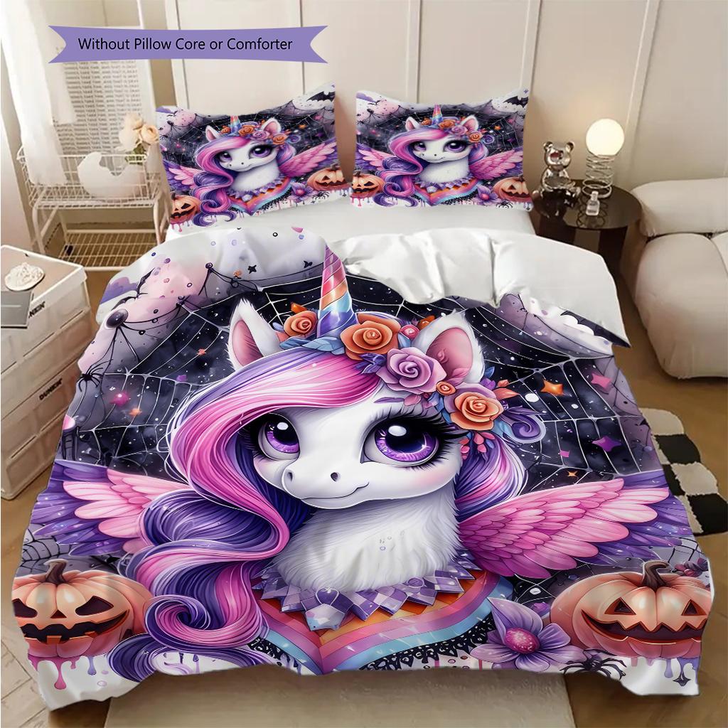 Unicorn Art Portrait Bedding, Duvet Cover, Pillowcase, Home Decoration, Birthday Gift (1 * Duvet Cover+2 * Pillowcase, Coreless)