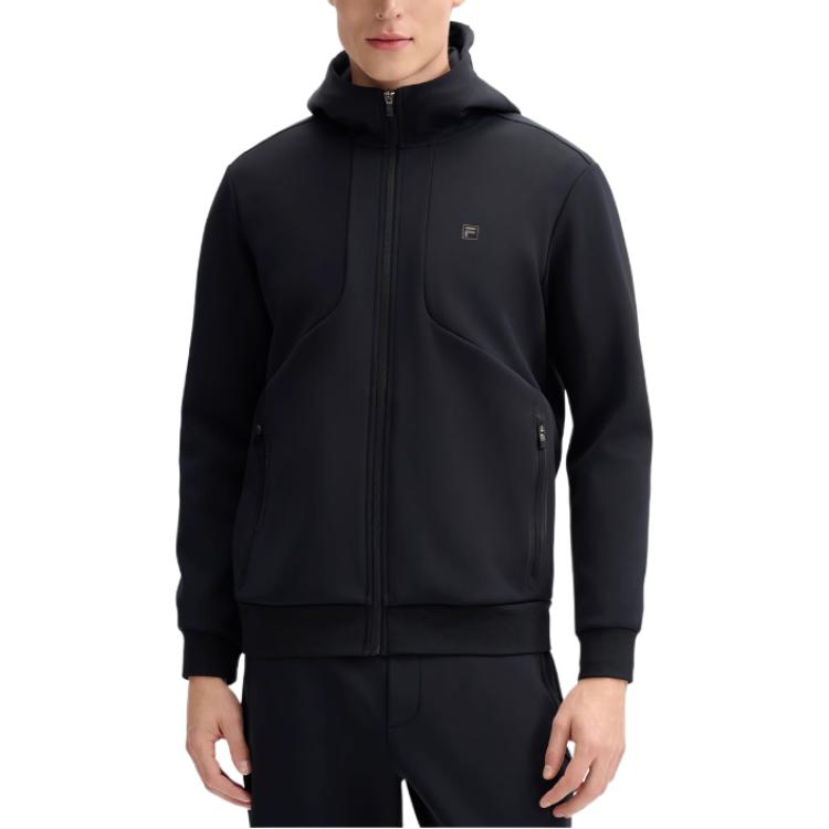 FILA Fashionable Versatile Knitted Hooded Jacket Men Jackets Black F11M513502FBK