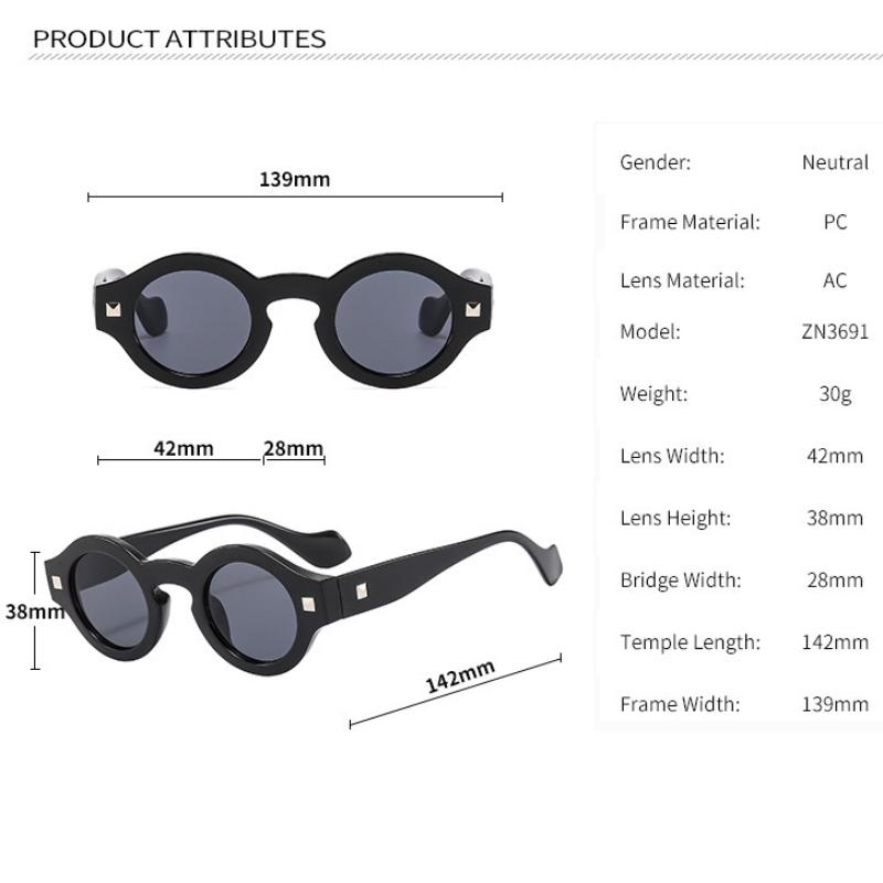 Vintage Rivet Small Round Sunglasses Women Men Metal Hinge Glasses Frame Grey Transparent Shades Outdoor Eyewear Lentes