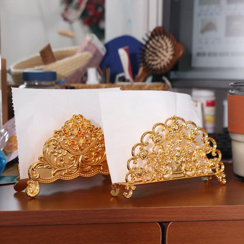 European Style Napkin Holder Desktop Ornament Gold Tissue Box Metal Paper Dispenser Restaurant