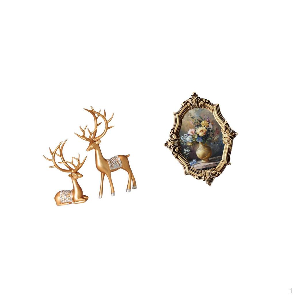 European Reindeer Sculpture And Vintage Resin Photo Frame Collectable Art Office Bedroom Gallery