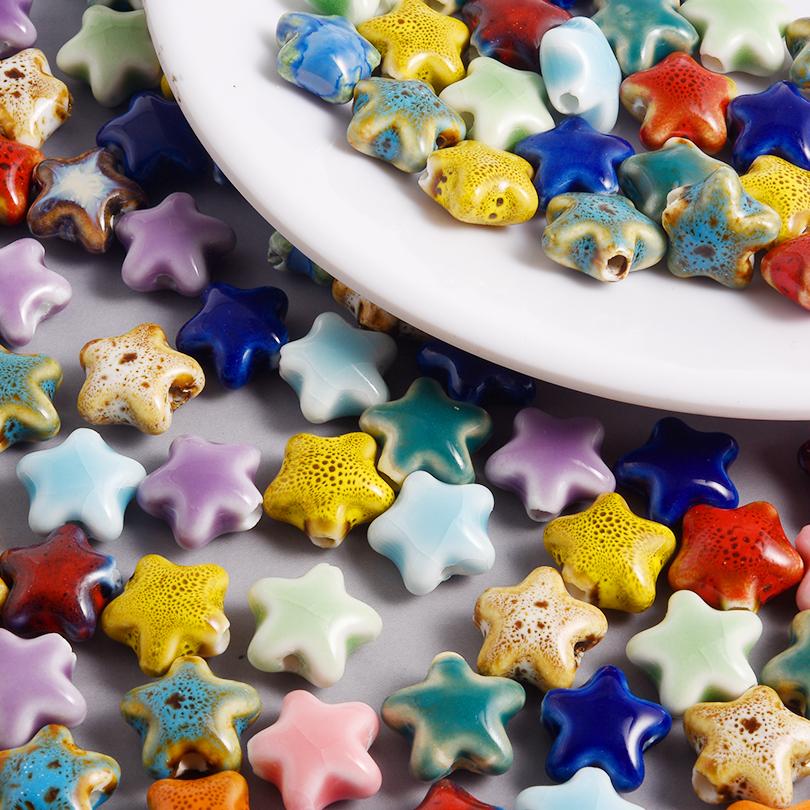 Different Style Random Mix Ceramic Beads For Jewelry Making Supplies Ball Flower Heart Star Loose Bead DIY Bracelets Accessories