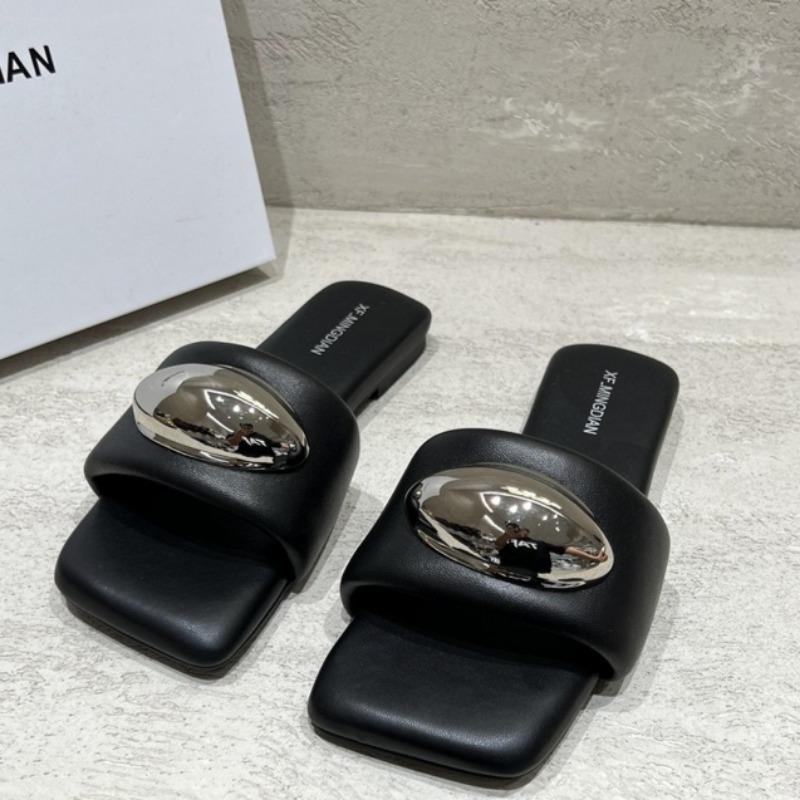 Fashion Women's Fashion Flat Sandals Summer New Square Head Shallow Mouth Open Toe Metal Buckle Soft Sole Non-slip Slippers
