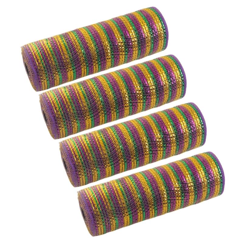 4 Rolls Durable Plastic Mesh Ribbon for Christmas Tree Decoration Perfect for DIY Projects and Festival Home Decors