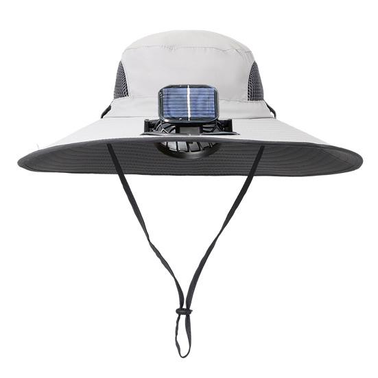 Solar Fan Hat USB Rechargeable UV Protection Hat with Solar Fan Breathable Men Women Summer Outdoor Activities Fishing Wide Brim Bucket Cap