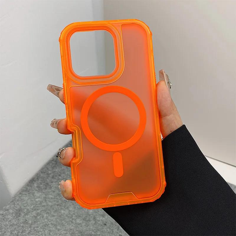 Neon Color Bumper Shockproof MagSafe Phone Case For iPhone 17 16pro max 14 15 Pro 13 11 12 Wireless Charging Frosted Armor Cover