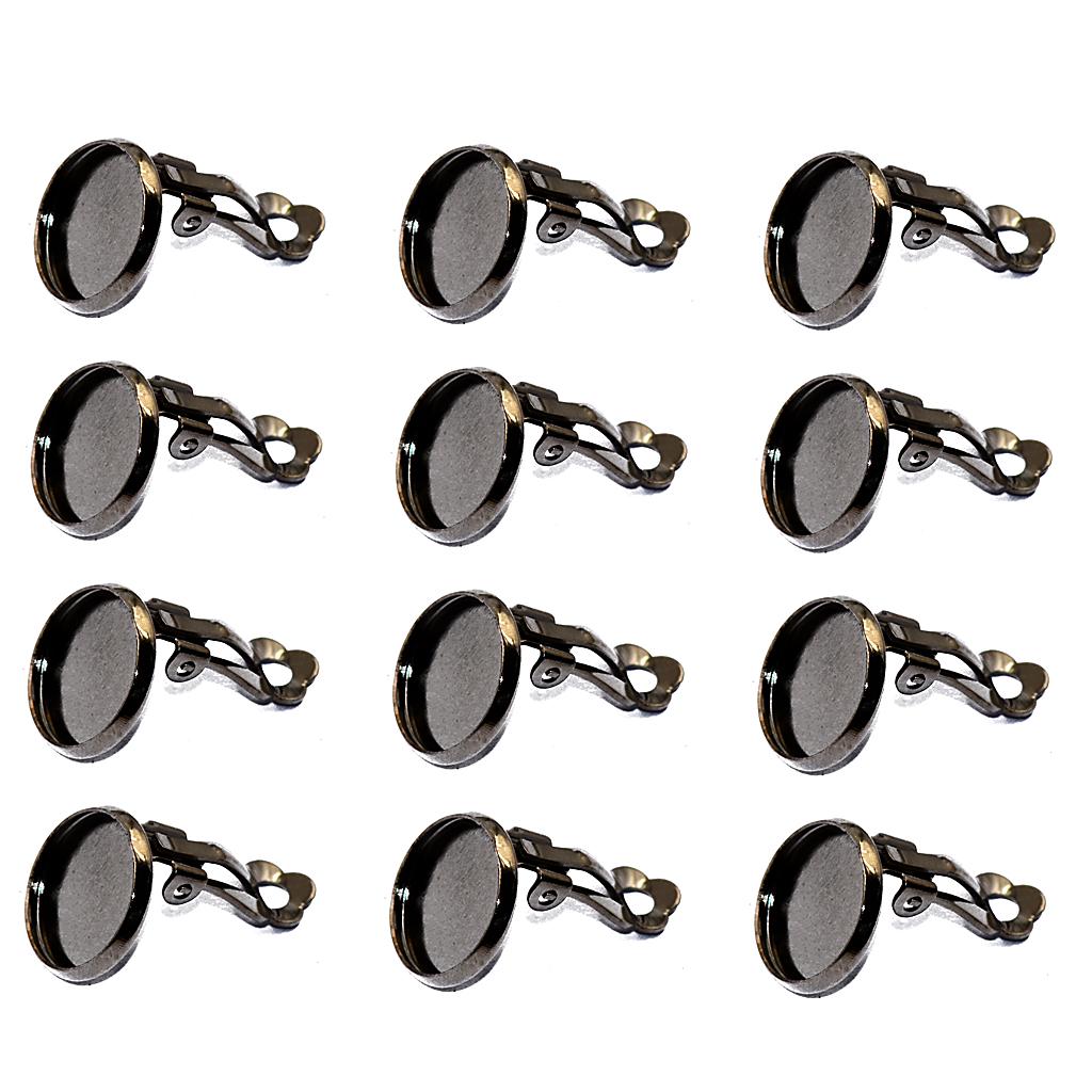 

12 x Clip On Earrings Non Pierced Bezel fit 12mm Cabochon Jewelry Making чёрный