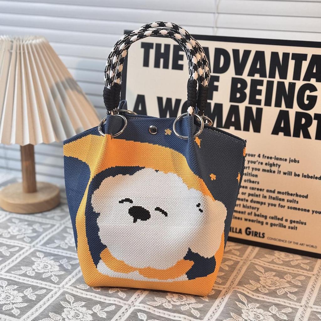 Handtasche mit großer Kapazität im japanischen und koreanischen Strickstil - Tragbare, pendlerfreundliche Tragetasche mit einem kleinen quadratischen Design für diverse Gegenstände