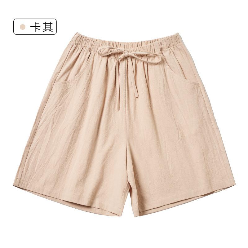 Cotton and Linen Five Quarter Pants Spring Leisure Sports Loose High Waist Wide Leg Pants Casual Shorts Women