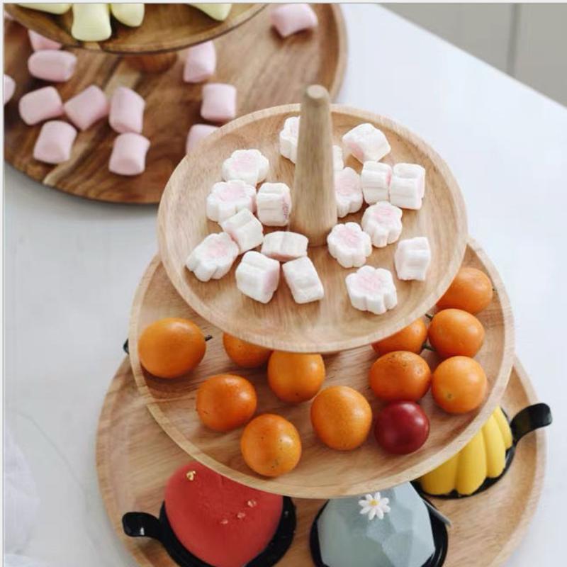 Retro Holz Dim Sum Rack Obstteller Massivholz Kuchenteller Kreative Mehrschichtige Desserttisch Tablett Lebensmittelanzeige