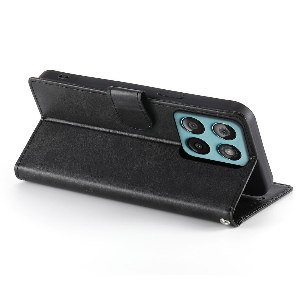 For Motorola Edge 60 Fusion 5G Case Stand Wallet Calf Texture PU Leather Flip Phone Cover with Wrist Strap