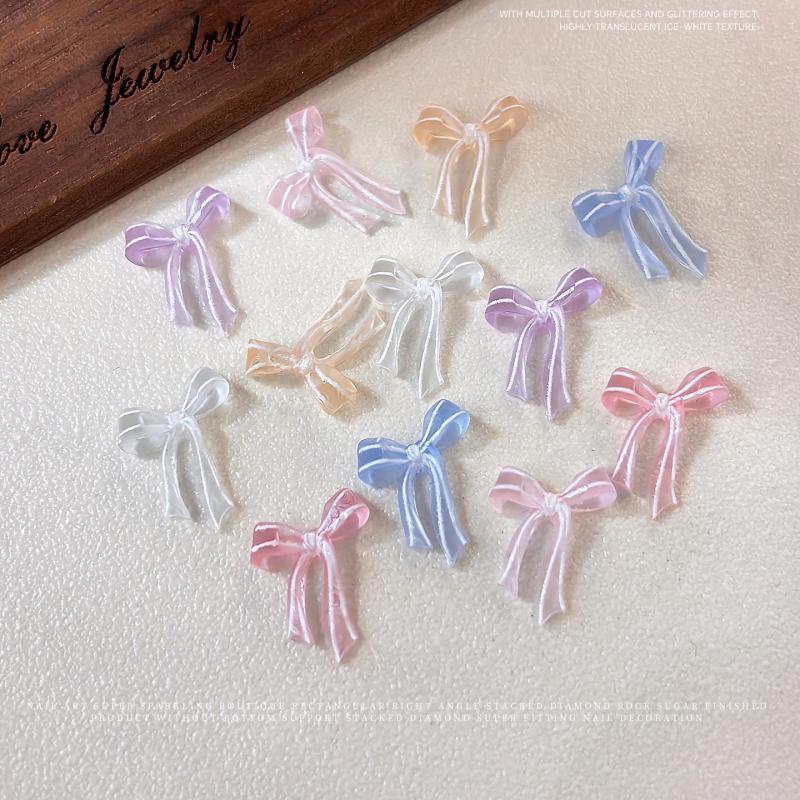 40 Pcs Soft Sculpted Clear Bow Nail Art Jewelry Mixed Jelly-Colored Matte Ribbon Bowknot Wearable Nail Decorations Diy Manicure