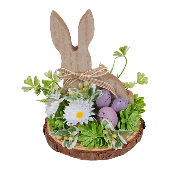 Wooden Easter Bunny Decoration Farmhouse Rustic Artificial Flower Colorful Egg Rabbit Table Sign Desktop Ornament