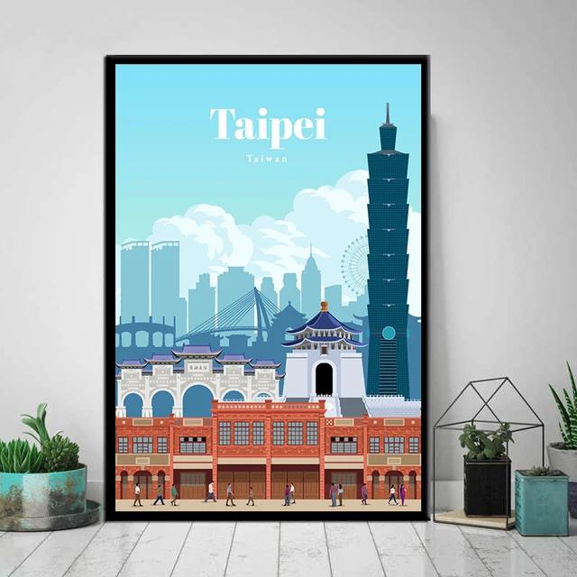 Vintage Retro Travel City Map Canvas Wall Art Berlin Singapore Hong Kong Classic Posters for Home Living Room Decor