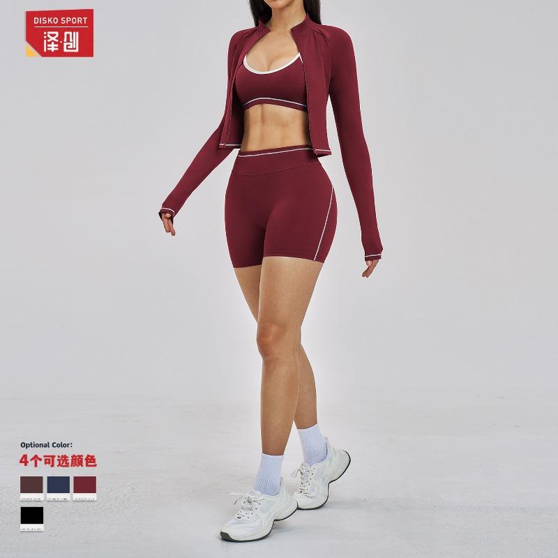 Contrasting Color Yoga Set Naked Sports Fitness Suit Women's Outdoor Running Three-piece Set