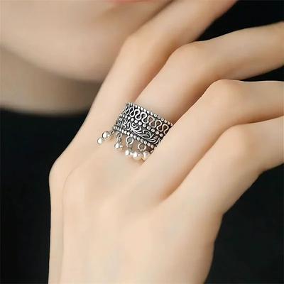 Vintage Thailändische Silberfarbe Runde Perlen Quaste Verstellbare Fingerringe für Damen Hiphop Neuer Schmuck Geschenk Party Rock