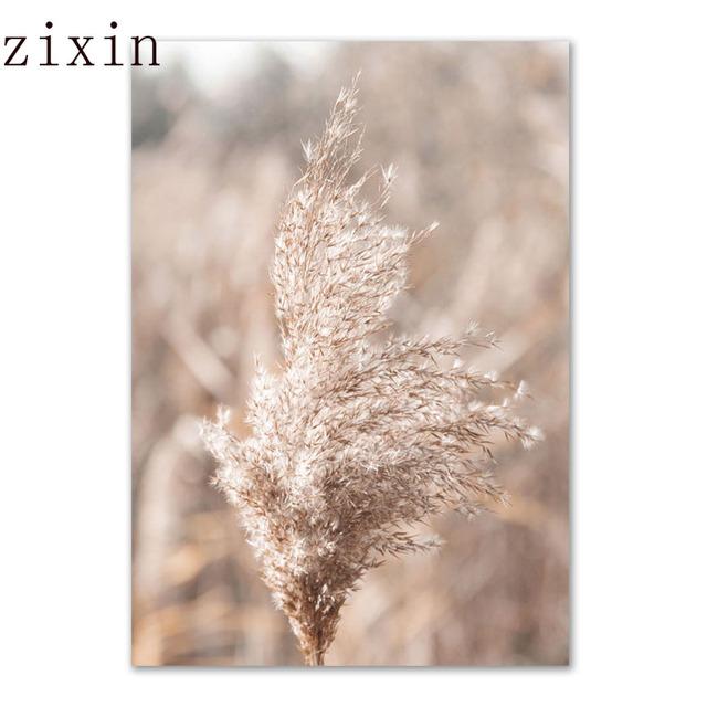 Beige Natural Wall Art Canvas Poster Print Reed Dandelion Grass Cow Canvas Painting Wall ArtPictures for Living Room Decorative