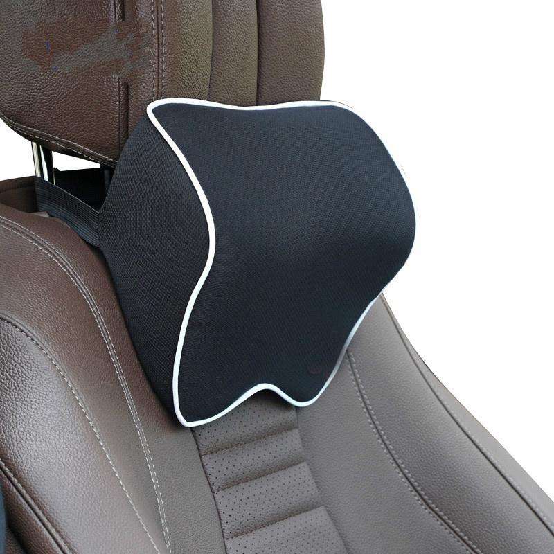 1Pcs PU Leather Knitted Car Pillows Headrest Neck Rest Cushion Support Seat Accessories Auto Black Safety Pillow Universal Decor