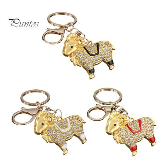 Key Charm Zodiac Keychain with Rhinestones, Sheep Design Bag Pendant, Chinese New Year Lucky Astrology Goat Accessory Charm, Feng Shui Ornament