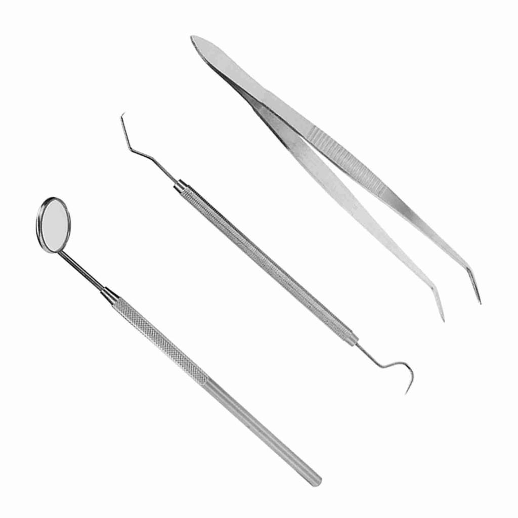 3pcs/set Stainless Steel Dental Tool Mouth Mirror Probe Plier Tweezer Teeth Clean Hygiene Kit