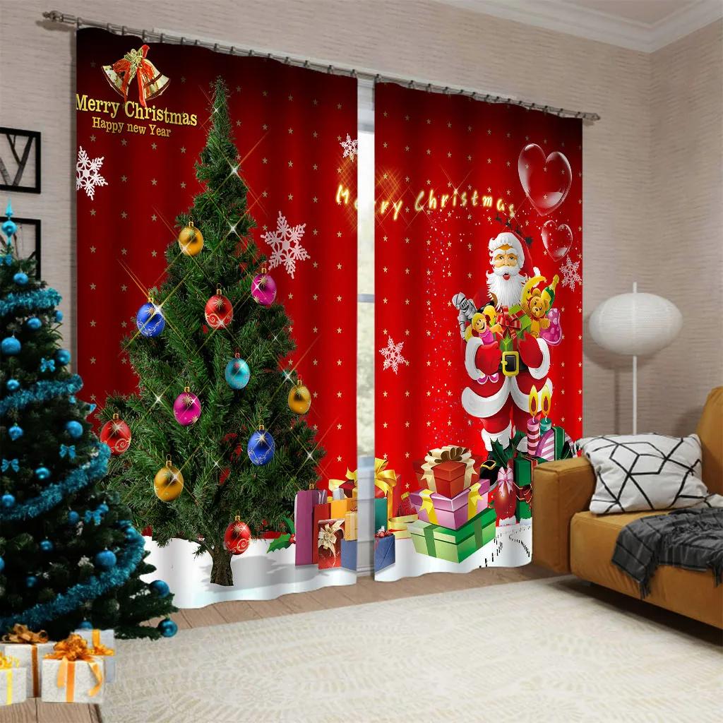 Christmas Pattern Thick Blackout Curtain Printed Partition Kitchen Door Decorative Cartoon High Shading Drapes Cafe Restaurant