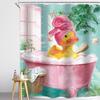Funny Rubber Duck Shower Curtain Cute Yellow Pink Kids Animal in Bathtub Lovely Green Plants Botanical Brush for Teens Boys