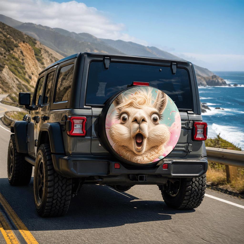 1pc, Cute Alpaca Style Printed Car Tire Cover, Fashionable Universal Hubcap Protector, Spare Tire Protection, Perfect Fit, Easy