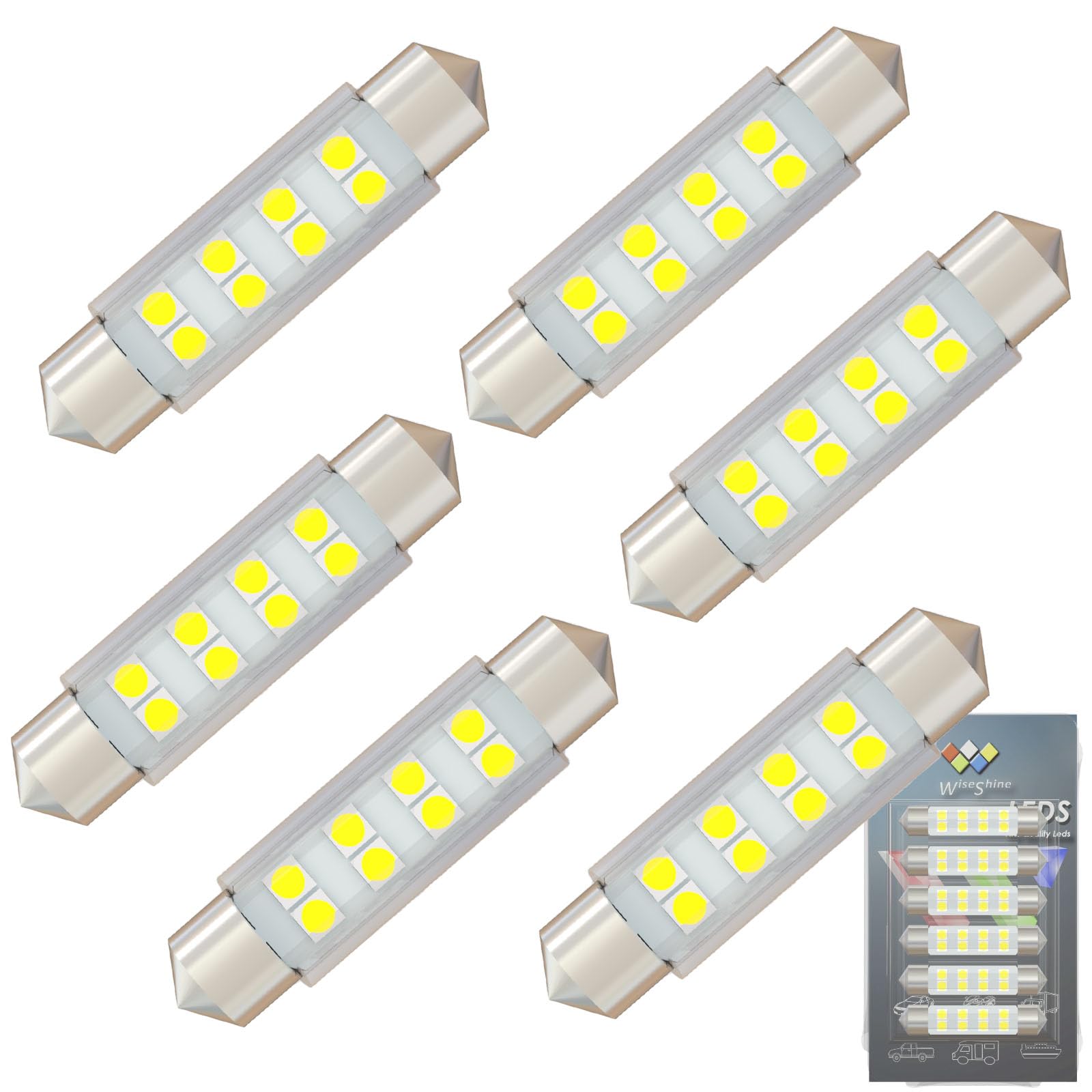 

WiseShine DC24V 41mm 42mm 578 LED Super Bright 6000K White 212-2 214-2 6413 LED DC 24v 6pcs белый