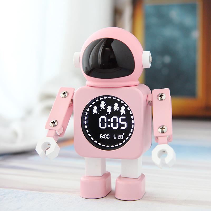 Digital Display Astronaut Metal Robot Luminous Intelligent Electronic Alarm Clock Student Children Bedside Mute Alarm Clock