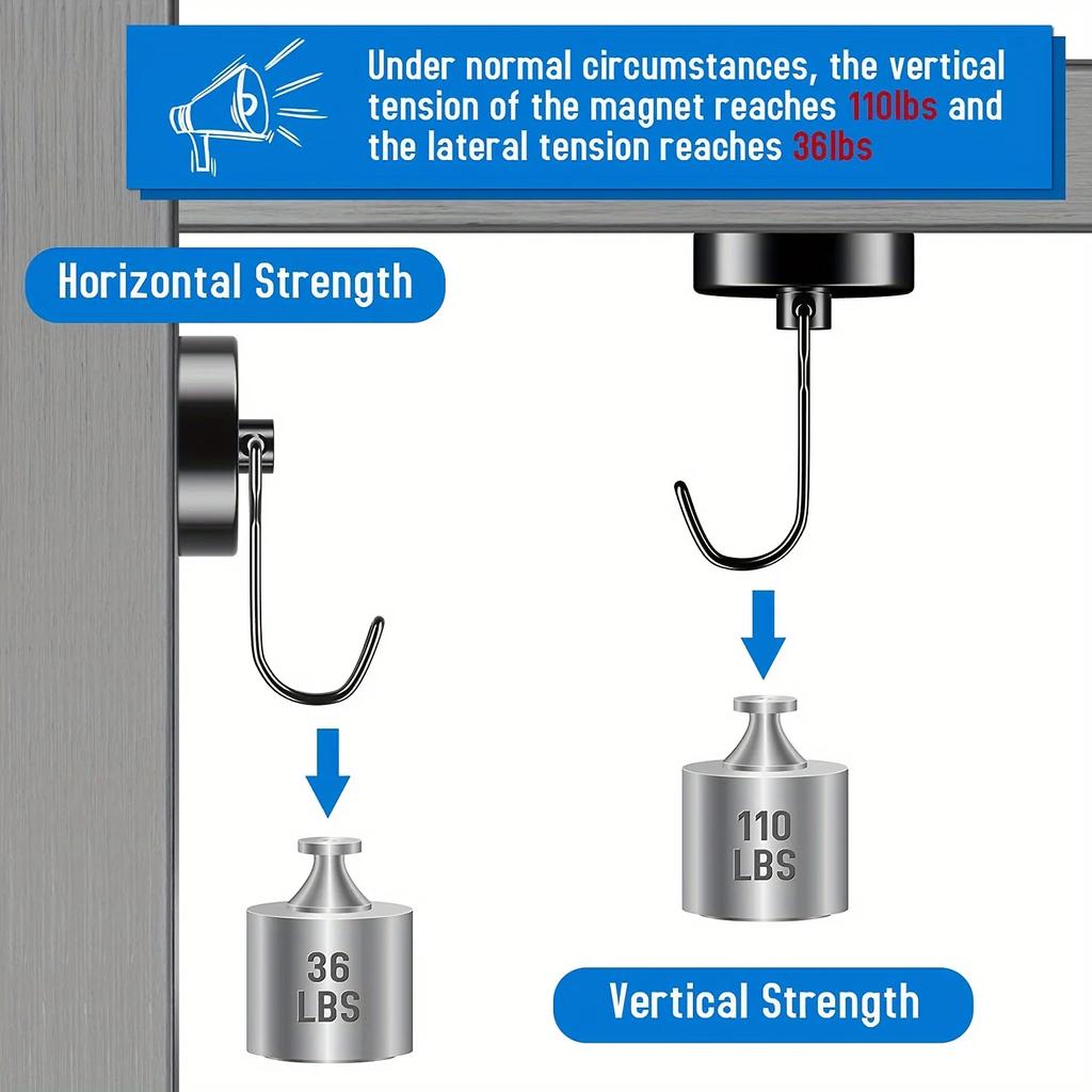 Family Magnetic Hooks Heavy Duty, 110Lbs Strong Rare Earth Neodymium Magnets with Hooks for Hanging for Kitchen, Home, Workplace