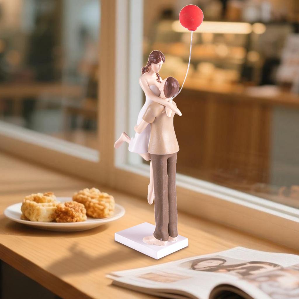 Valentine's Day Romantic Couple Statue with Balloon Love Sculpture Home Decor Gift for Lovers Wedding Anniversary Decoration