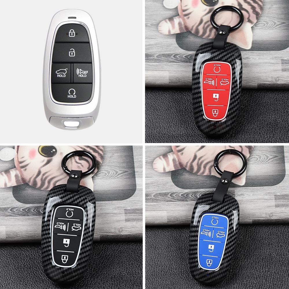 Abs Carbon Fiber Car Key Cover Case For Hyundai Tucson Hybrid Nexo Nx4 Grand Santa Fe Solaris Sonata    Accessories