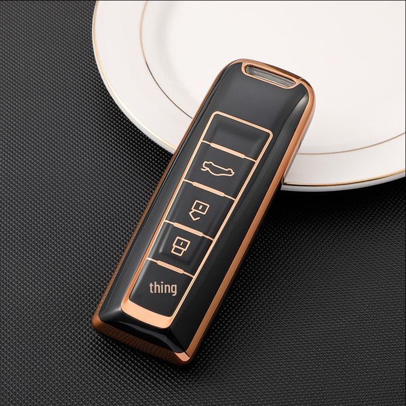 Great Wall WEY TPU Gold Edge Protective Key Cover for WEY/VV5/VV6/VV7 Remote Control