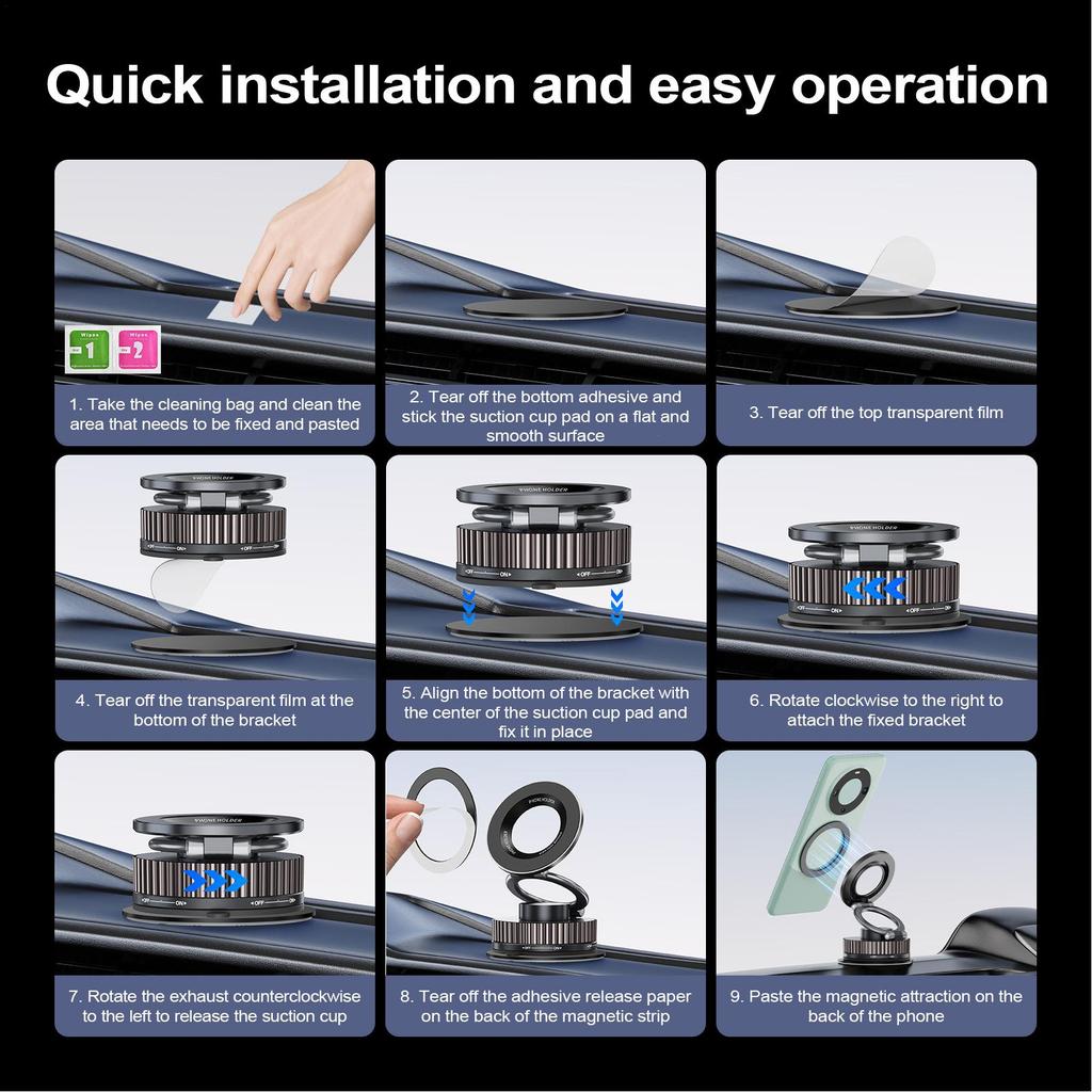 Suction Cup Phone Mount 360 Degree Rotatable Cell Phone Car Mount Foldable Suction Cup Smartphone Bracket For Dashboard Vent