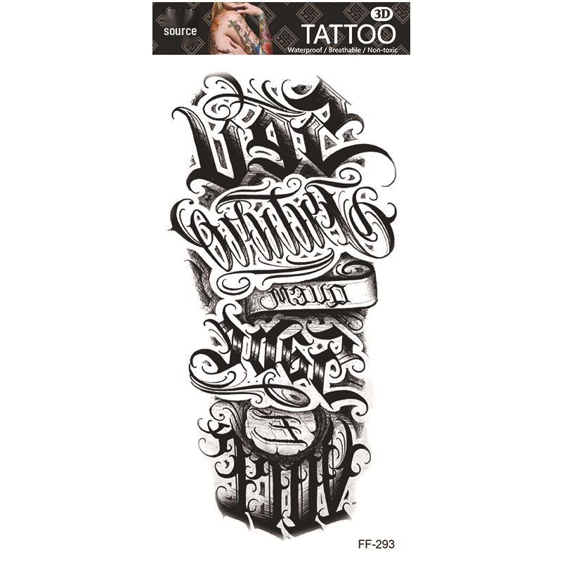 Adesivi per tatuaggi impermeabili Yuanhua - Totem con testa di lupo e disegni di testo arabo