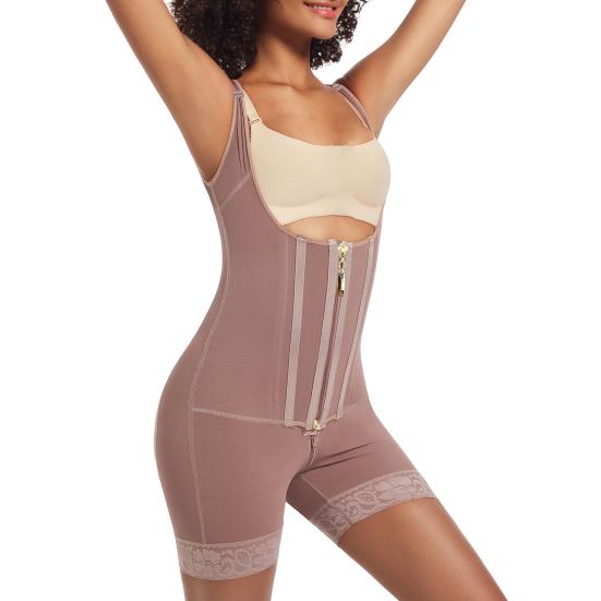 Postpartum Shapewear for Women Tummy Control Body Shaper Lace Leg Openings Non-Slip Silicone Lining Bodysuit Adjustable Waist Shaper